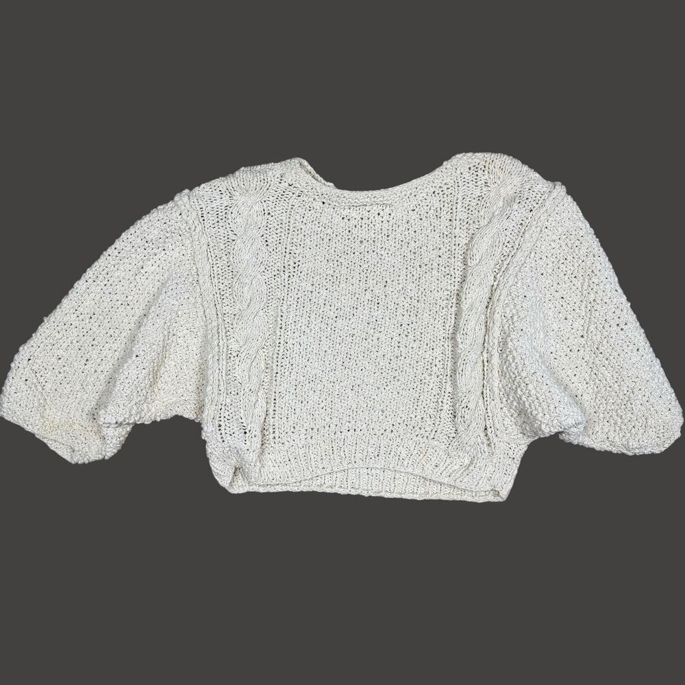 Liz Claiborne Vintage Silk Cotton Chunky Loose Knit Cream Crop Sweater Medium - Picture 5 of 11